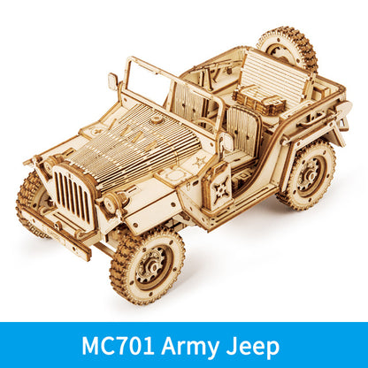 Robotime ROKR Army Jeep Bil 3D Trä pussel Modell Leksaker Bygg Kits för barn Barn Födelsedag Christ Christe Gåvor MC701 dropskepp MC701