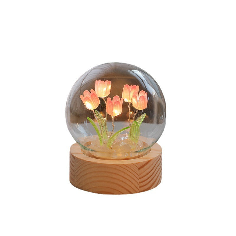 Artificial Tulip Flower Night Light Ornaments Handmade DIY Bedside Lamp LED Night Lamp Bedroom Decor Birthday Gifts Table Lamp