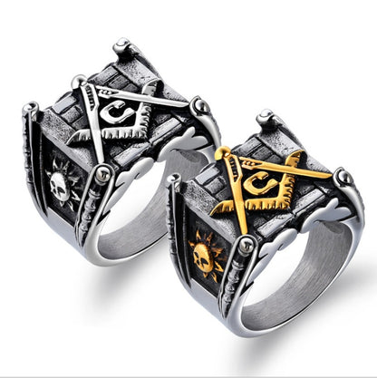 Masonic rings for men gold sun moon making Punk handmade high polished silver jewelry for man