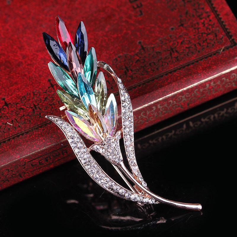 Crystal leaf brooch