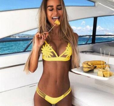 Nya badkläder enfärgade stickade sömmar AliExpress ny BIKINI baddräkt bikini baddräkt