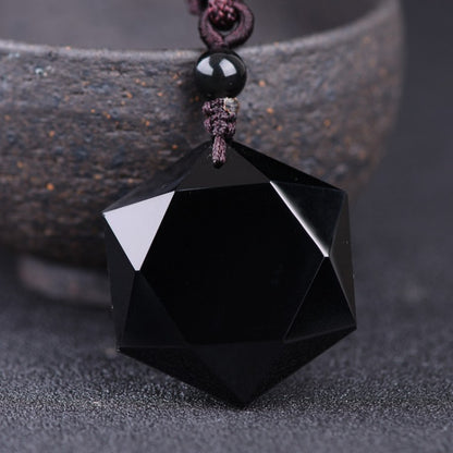 Natural Obsidian pendants, six star necklace, sweater chain, pendulum energy stone necklace, men and women clavicle chain