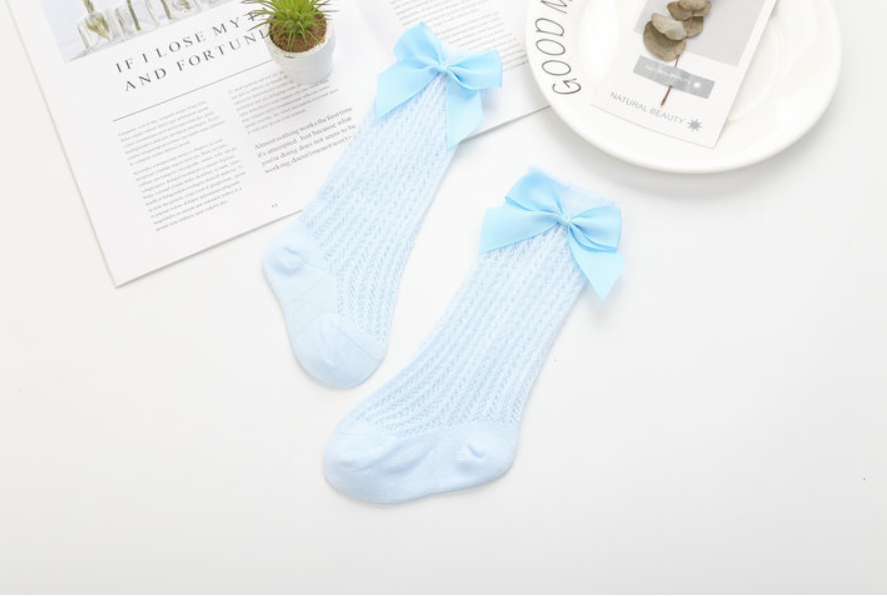 Chaussettes hautes pour bébés, nourrissons, enfants en bas âge, filles et garçons, collants chauffe-jambes, nœud en ruban, coton solide, extensible, mignon et charmant