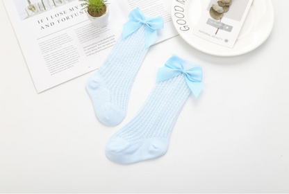 Baby Infants Kids Toddlers Girls Boys Knee High Socks Tights Leg Warmer Ribbon Bow Solid Cotton Stretch Cute Lovely