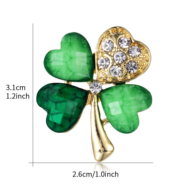 Four-leaf clover brooch, rhinestone brooch, alloy brooch