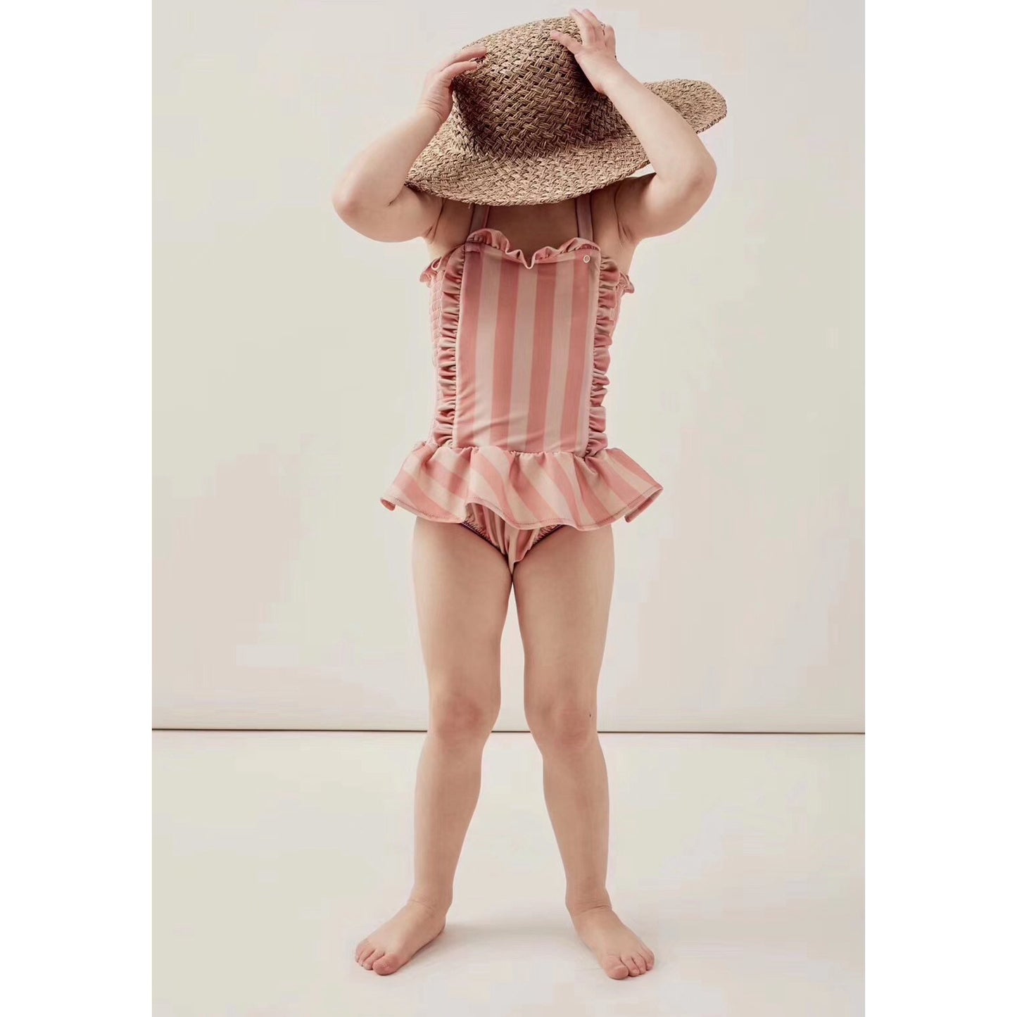 Children's Swimwear Ins Explosion Models Girls Siamese  Striped Princess Wind Lace Swimsuit