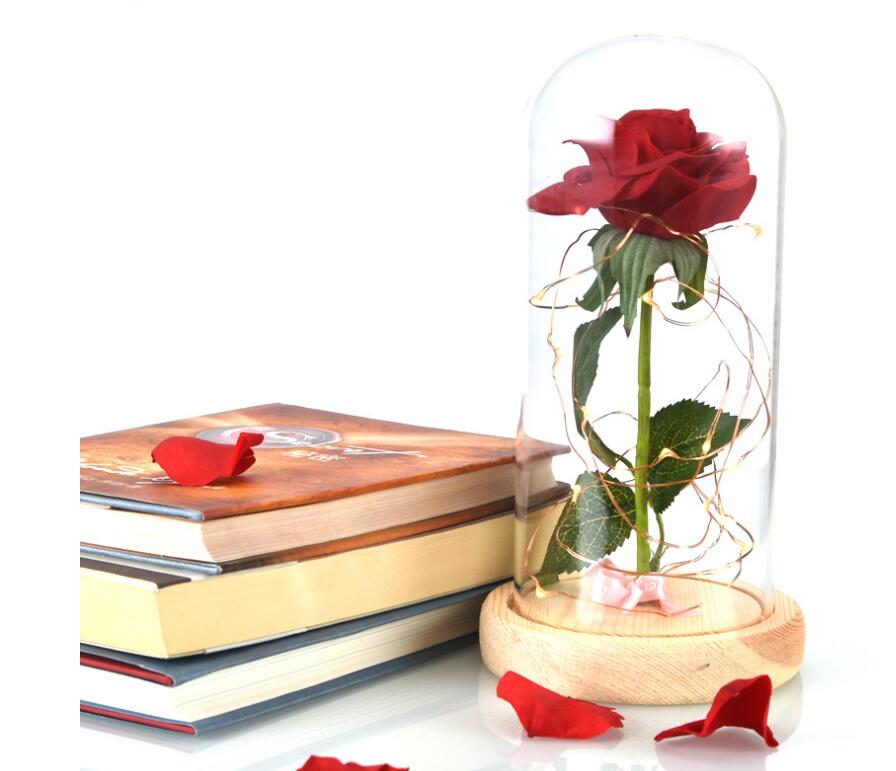 Mothers Day Gift Enchanted Forever Rose Flower In Glass LED Light Home Decoration