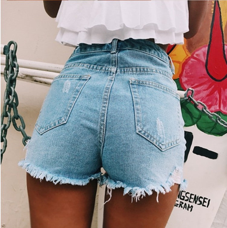 Dam retro ins heta klassiska slitna jeansshorts