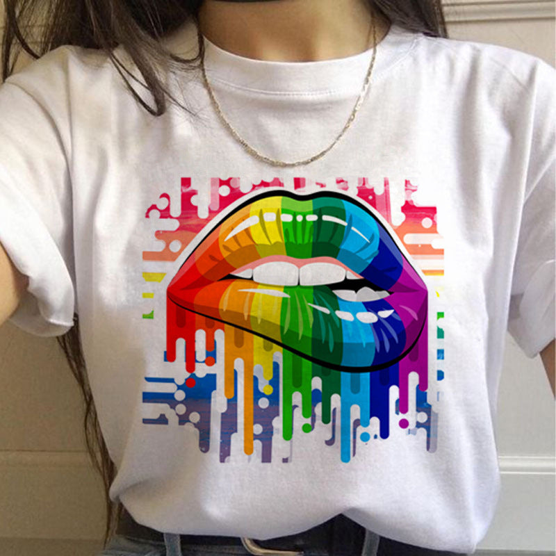 WomenT Shirts Gay Pride Rainbow Gay Short Sleeve Ladies T-shirt Girlfriends