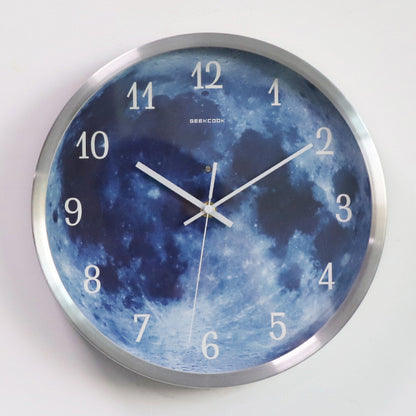 Horloge murale de 12 pouces pour la décoration de la maison, lune bleue, contrôle du son, lumineuse, Simple, moderne, muette, décoration de pièce gothique