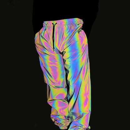 Men Autumn Winter Seven Colored Night Reflective Pants Street Dance Jogger Pants Unisex Couple Hip Hop Punk Trousers