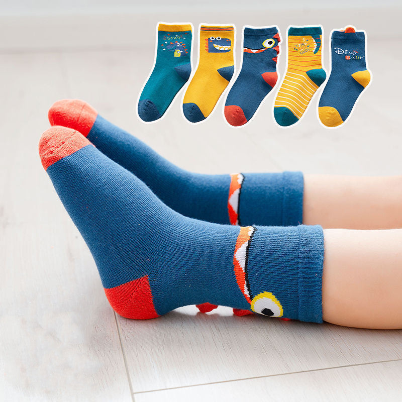 Chaussettes en coton pour enfants, Tube moyen, chaussettes épaisses pour bébé dinosaure