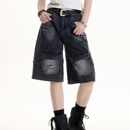 Women's Retro Hot Girl Ripped Design Denim Middle Pants