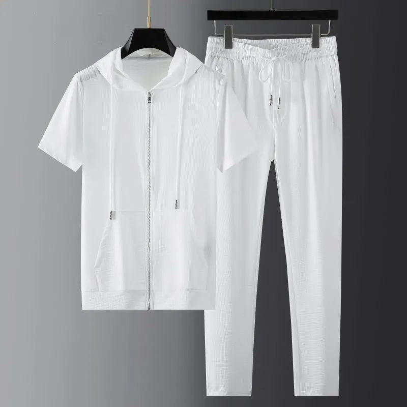 Men's Lightweight Fashion Short Sleeve Trousers Two Piece Set