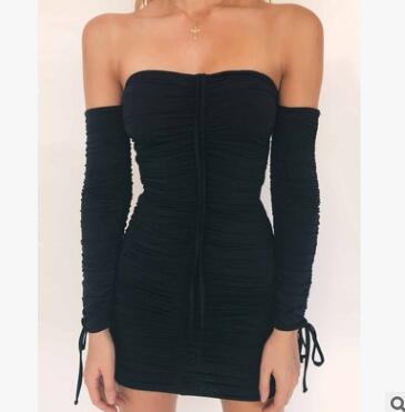 Bandage Dress Women Sexy Off Shoulder Long Sleeve Slim Elastic Bodycon Party Dresses Gowns