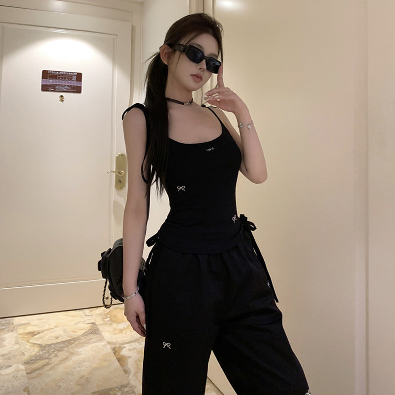 Hot Girl Loose Cargo Pants Suit Summer