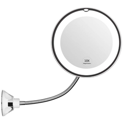 Miroir de maquillage éclairé par LED lumineuse, pivotant à 360°, grossissant 10x