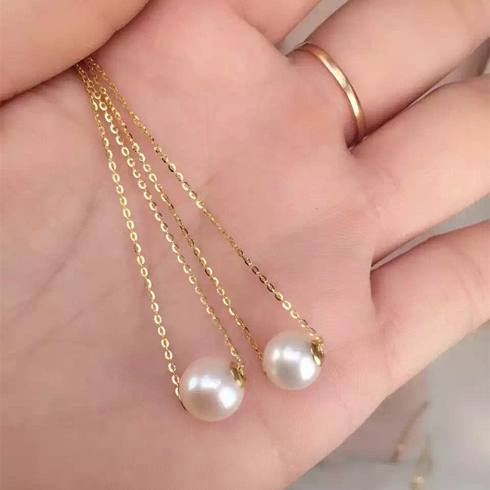 18K Gold Round Pearl Necklace Clavicle Chain