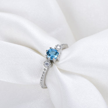 ROMAD Ocean Blue Rhinestone Rings Dam storlek 105 Guld Silver Finger Ringar för bröllopsförlovning Enkla Bohemian Rings