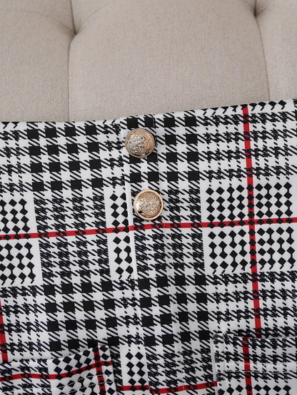 Dammode Casual Slim Kostym Tvådelad Plusstorlekskostym, Rutig Mönster Elegant Kjolkostym Med Knappar, Lapel Långärmad Kavaj Och Hög Midja Kjol, Plusstorlekar Damkläder Amazon Säljer Ej 