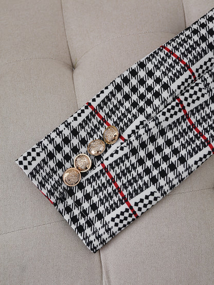 Dammode Casual Slim Kostym Tvådelad Plusstorlekskostym, Rutig Mönster Elegant Kjolkostym Med Knappar, Lapel Långärmad Kavaj Och Hög Midja Kjol, Plusstorlekar Damkläder Amazon Säljer Ej 
