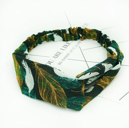 Women Retro Style Hairband floral Print Headband Cross