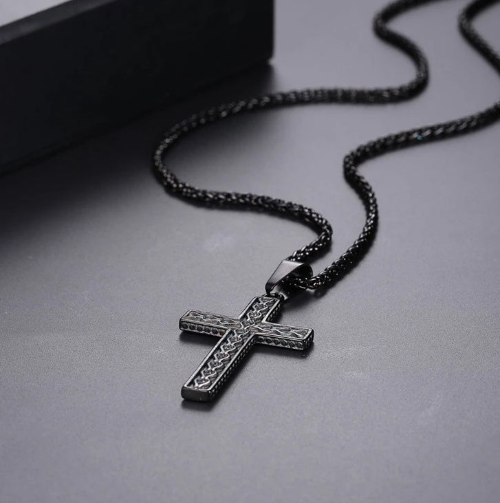 Bijoux chrétiens plaqués or en acier inoxydable 316L, collier croix vintage noir unique pour hommes avec chaîne 