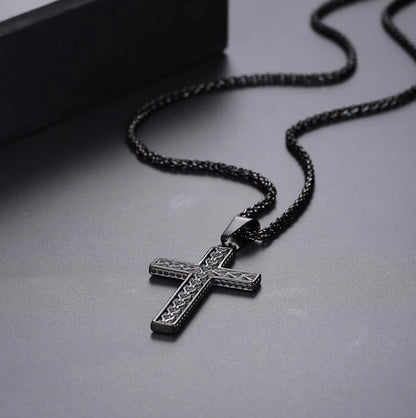 316L stainless steel gold plated christianity jewelry unique black mens vintage cross necklace with chain