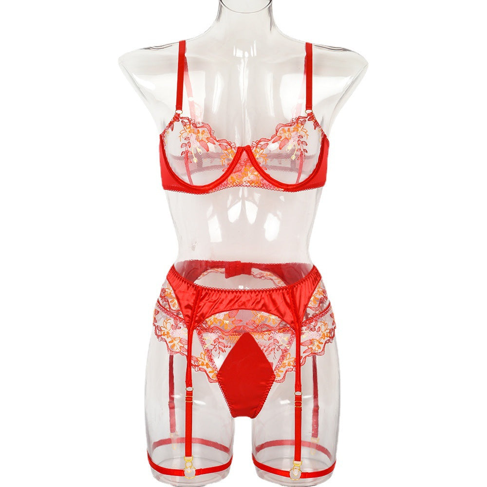 Christmas New Year Red Embroidery Satin Patchwork Underwear