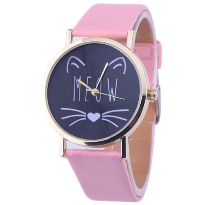 Montre montres femmes montre de mode de luxe mignon chat modèle PU bracelet en cuir analogique Quartz Vogue montre-bracelet