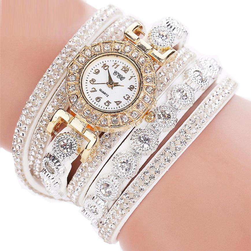 Relogio masculino Kvinnor Kvarts Kvinnor PU Läder Rhinestone Watch Armband Watches