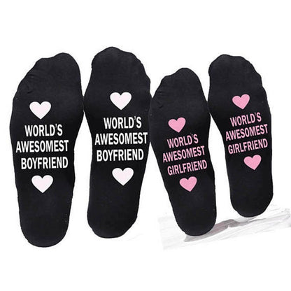 Chaussettes unisexes en coton pour hommes et femmes, chaussettes amusantes avec lettres imprimées, pour petit ami, petite amie, cadeau de saint valentin