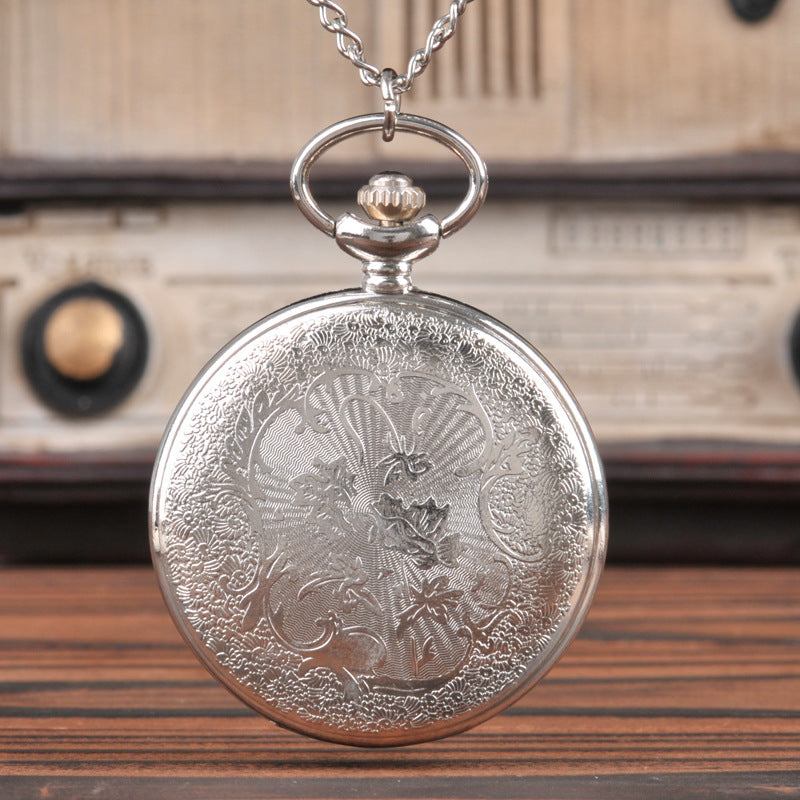 Hollowed out Eagle Silver Quartz Pocket Watch