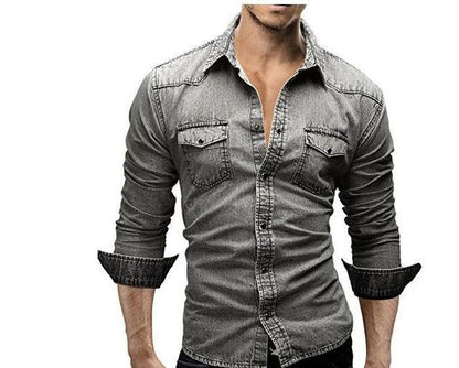 Hommes chemise marque mâle à manches longues chemises décontracté solide coupe ajustée 