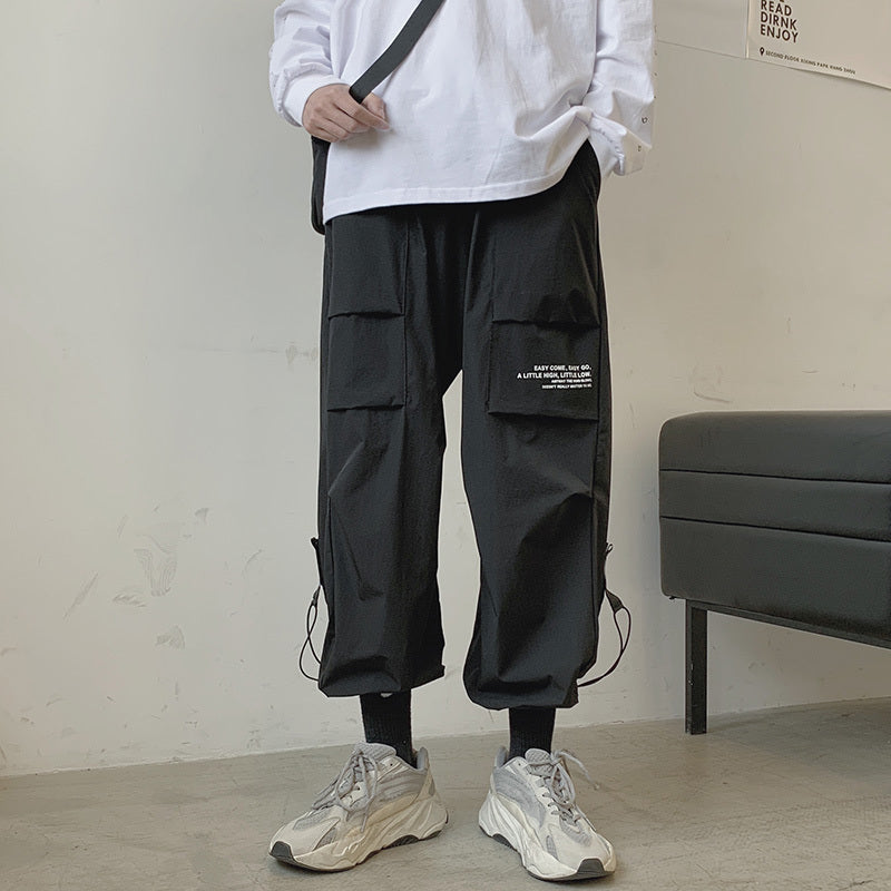 Overalls Men\'s Plus Bulky Loose Legged Pants Fashion Brand Summer Casual Hip Hop Wide Leg Pants