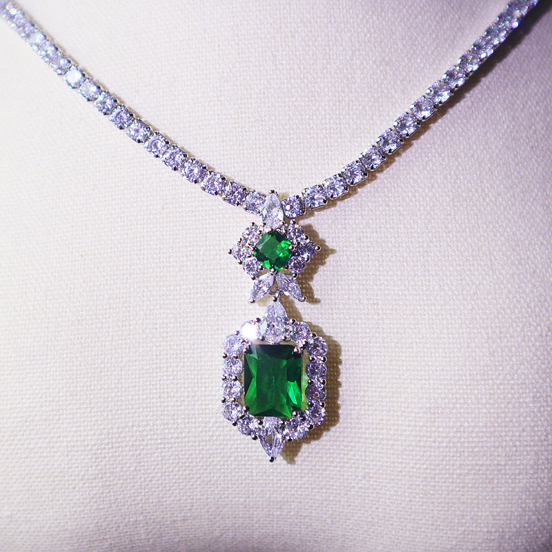 Dark Green Pendant Necklace Earring Set - Elegant Jewelry