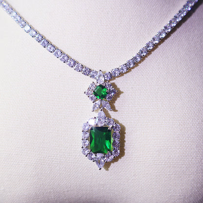 Dark Green Pendant Necklace Earring Set - Elegant Jewelry