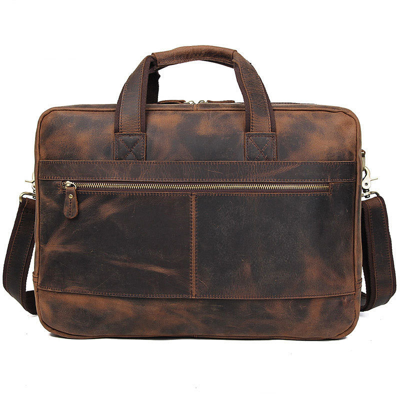 Vintage leather men's bag crazy horse leather briefcase