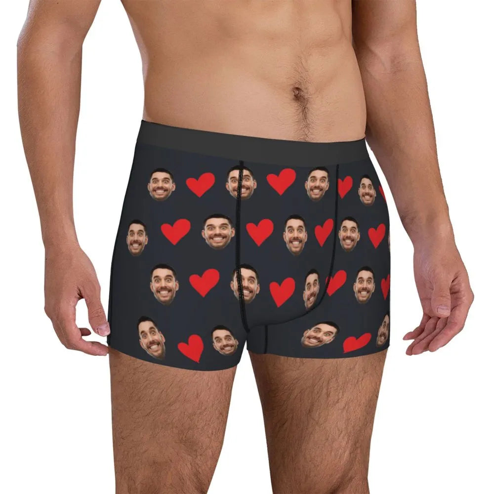 Sous-vêtements personnalisés avec Photo de visage, Boxer personnalisé en forme de cœur, slip personnalisé pour hommes, cadeau pour mari, cadeau d'anniversaire pour papa