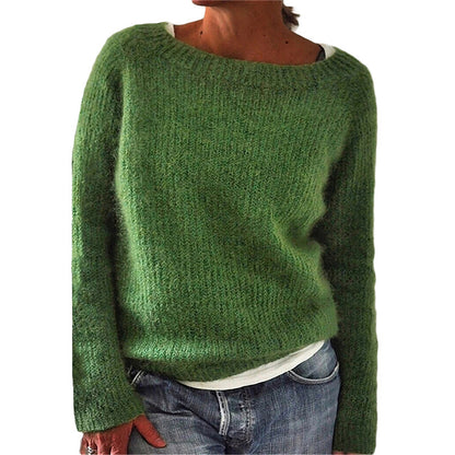 Women's Sweater Solid Color Static Version Basic Style Round Neck