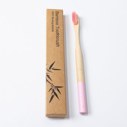 Round Bamboo Toothbrush with Natural Bamboo Handle