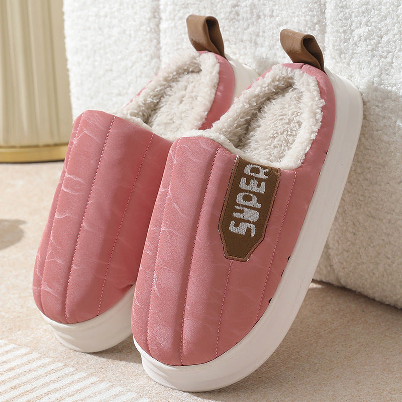 Striped Home Slippers Waterproof Thick-soled Non-slip Indoor Warm Plush Slippers Women Floor House Shoes Men Couple Autumn And Winter