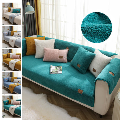 Modern Solid Color Winter Lamb Wool Sofa Towel Thicken Plush Soft And Smooth Sofa Covers For Living Room Anti-slip Couch Cover