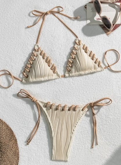 New Bikini Swimsuit Sexy Solid Color Black Eye Rope