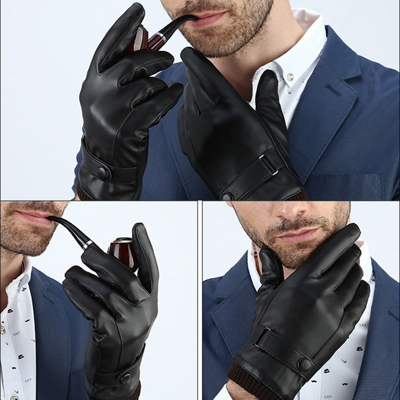 Men's Winter Riding Fleece Padded PU Gloves