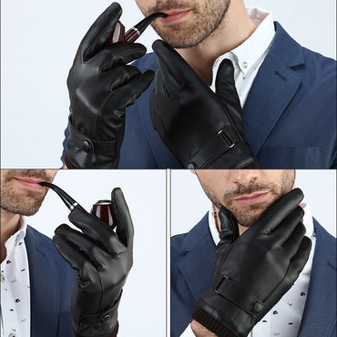 Men's Winter Riding Fleece Padded PU Gloves