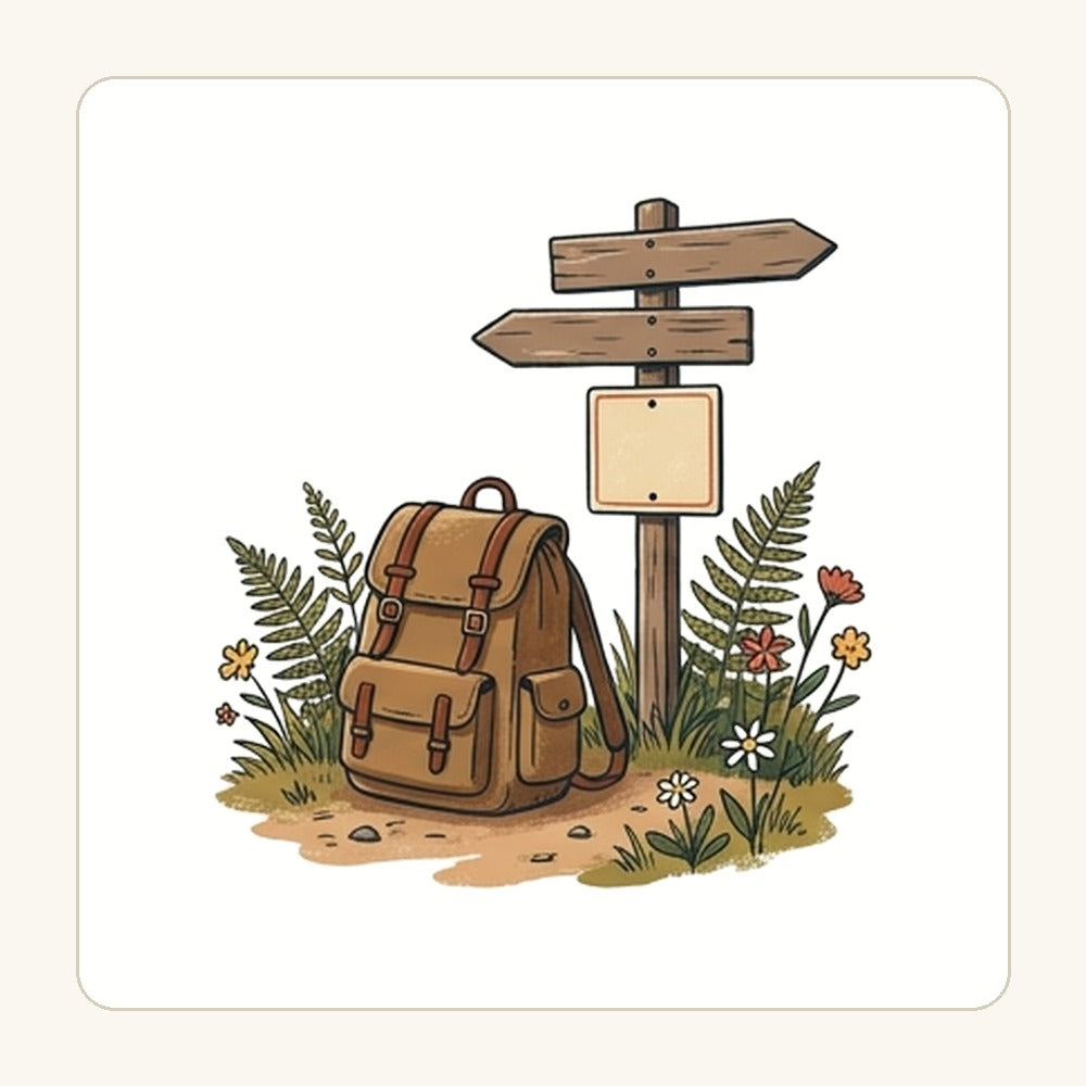 Ryggsäck vid vägskylt – transparent PNG-motiv (clipart)