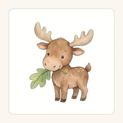 Älgkalv med löv – transparent PNG-motiv (clipart)