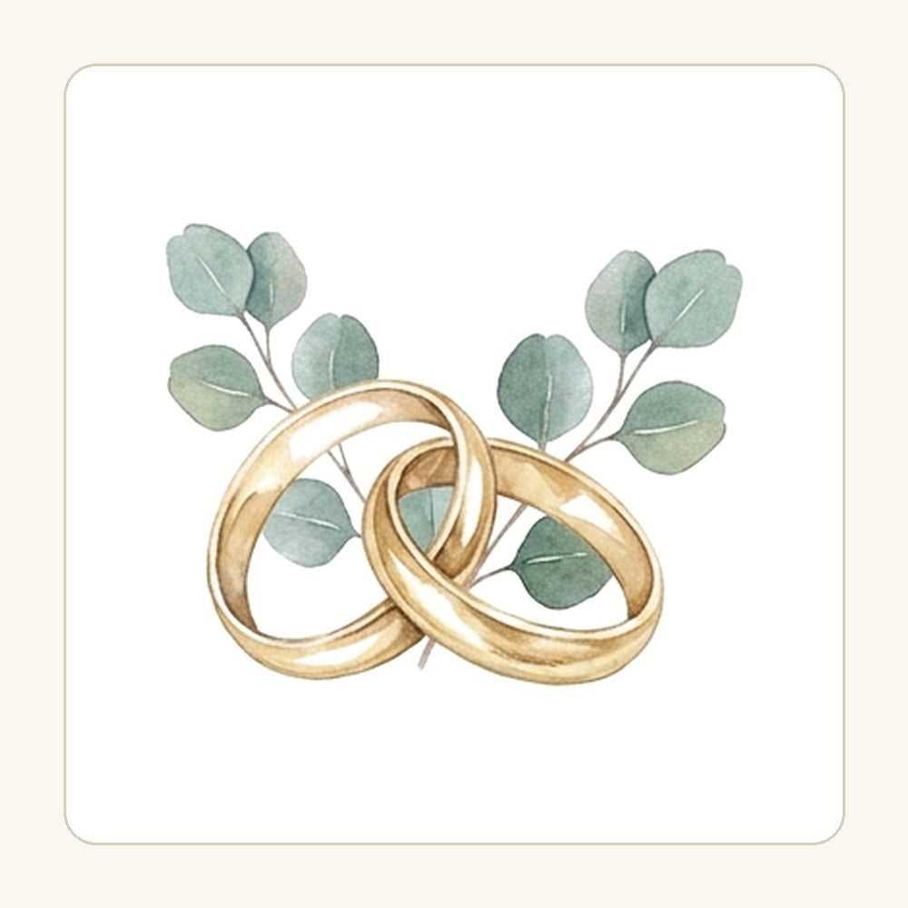 Vigselringar och eucalyptus – transparent PNG-motiv (clipart)
