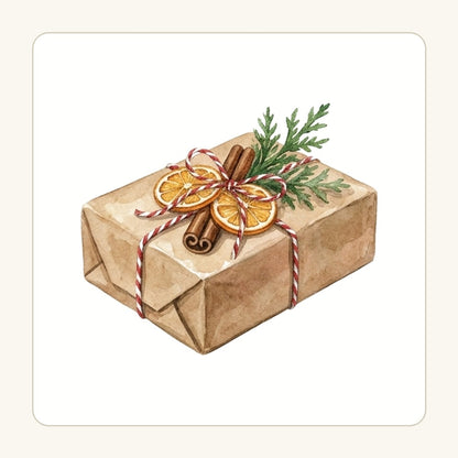 Julklapp med apelsin – transparent PNG-motiv (clipart)